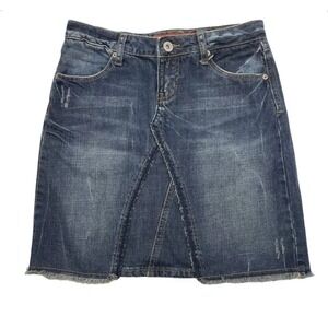 Vintage Y2K Mudd Denim Mini Skirt 13 Raw Hem Distressed Fade